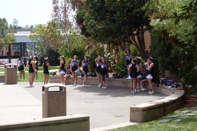 Cheerleaders getting ready to perform