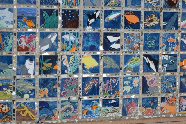 Tiled wall by the Sequoia pool - we never had such art in the old days!